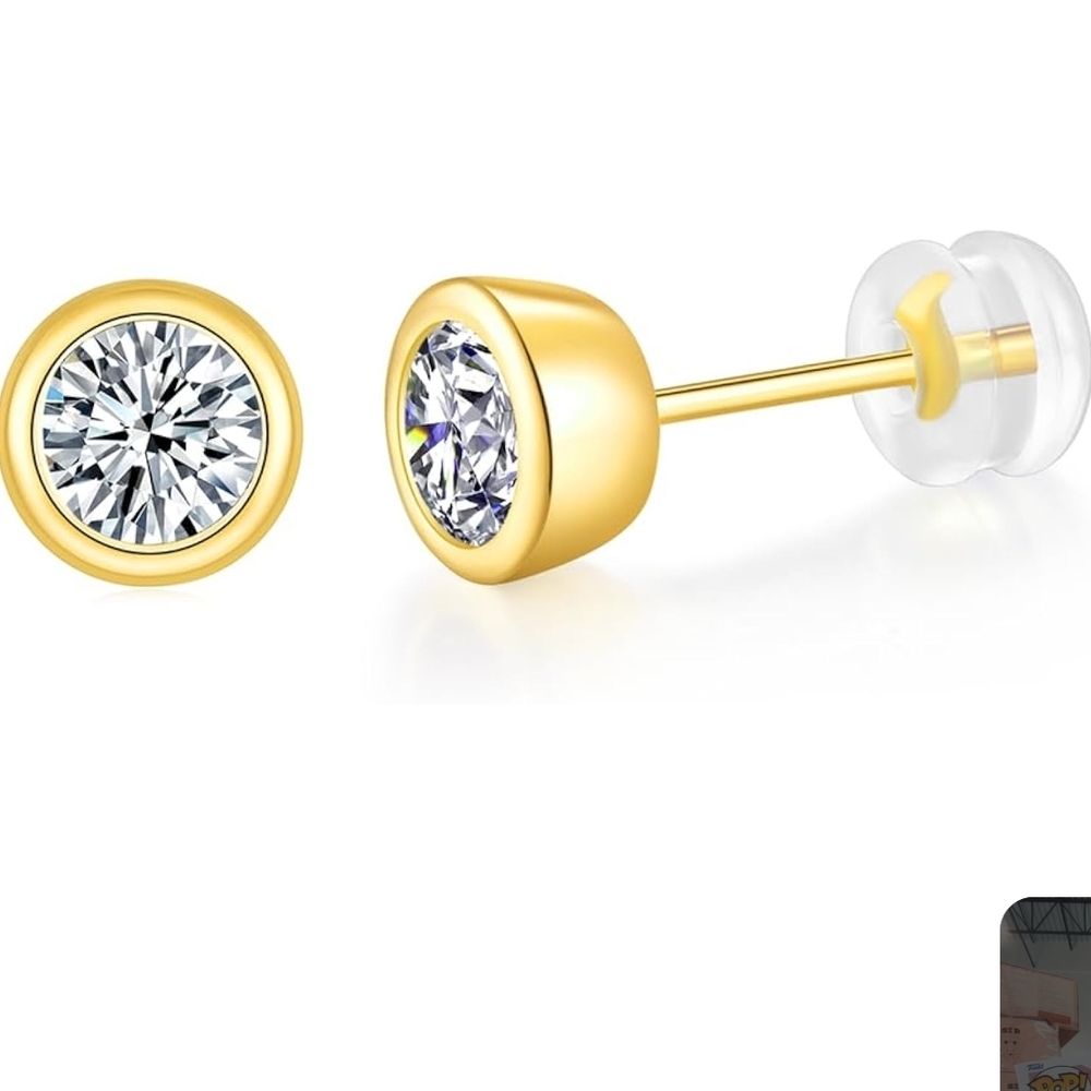 Gold Stud Earrings with Clear Stones